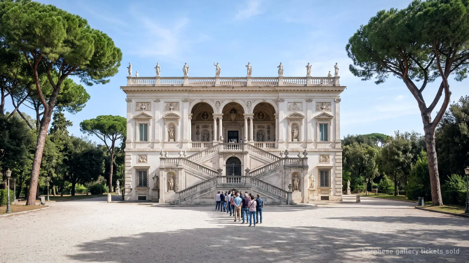 Visitors waiting outside the Borghese Gallery for the start of their timed slot