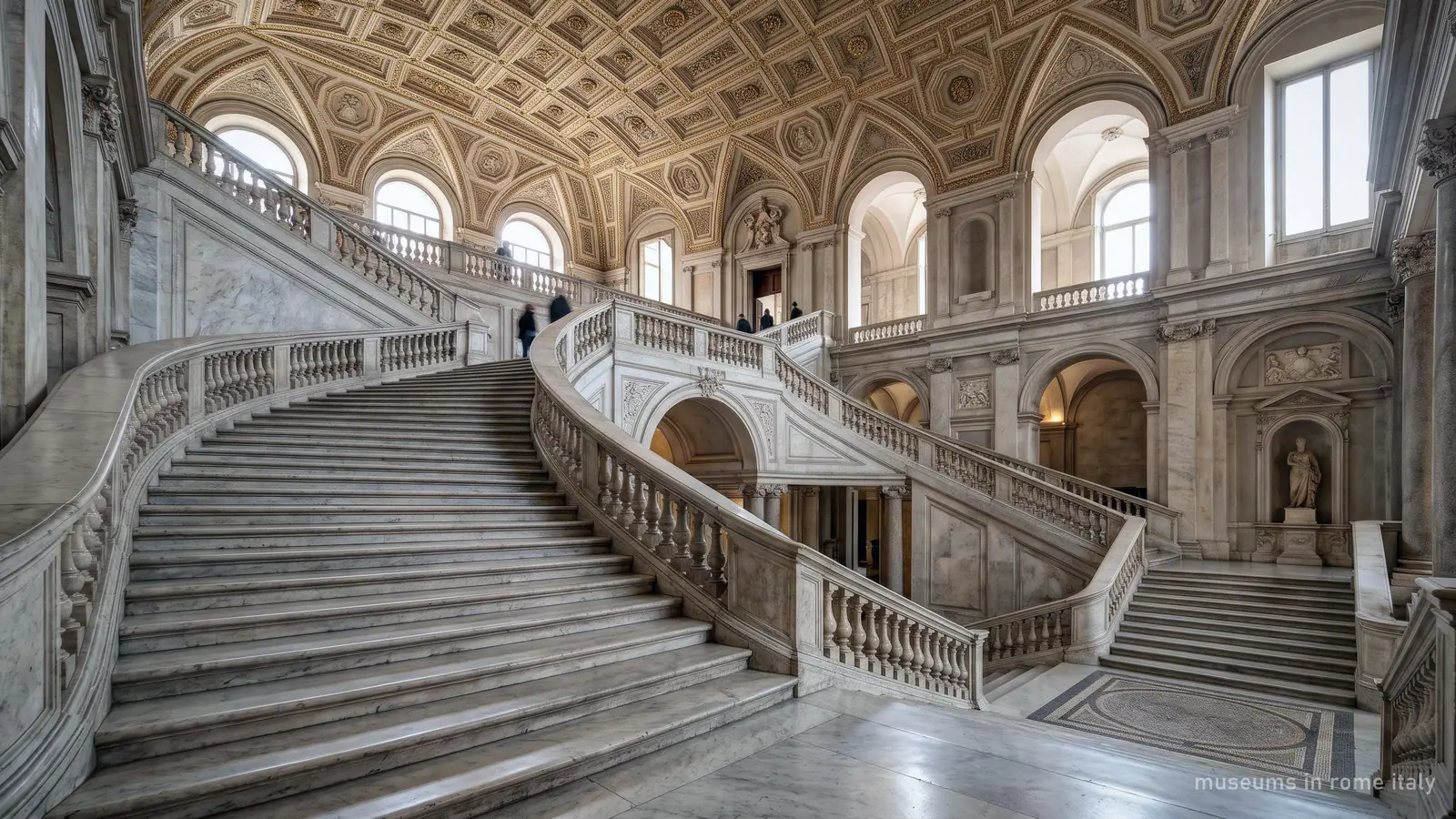 A grand marble staircase in a Roman museum palace