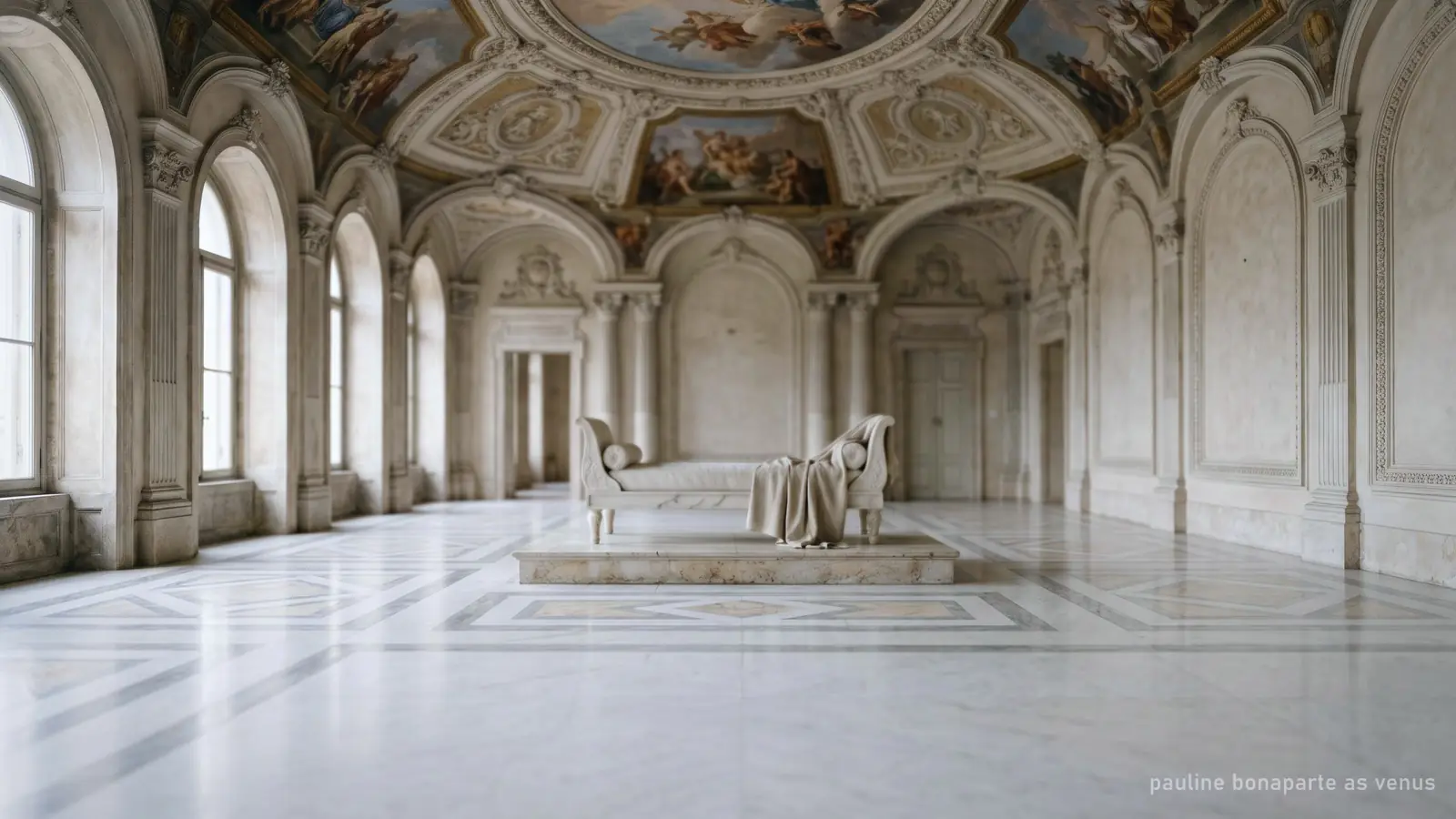 A neoclassical room with a painted ceiling, like the Paolina Room of the Borghese Gallery
