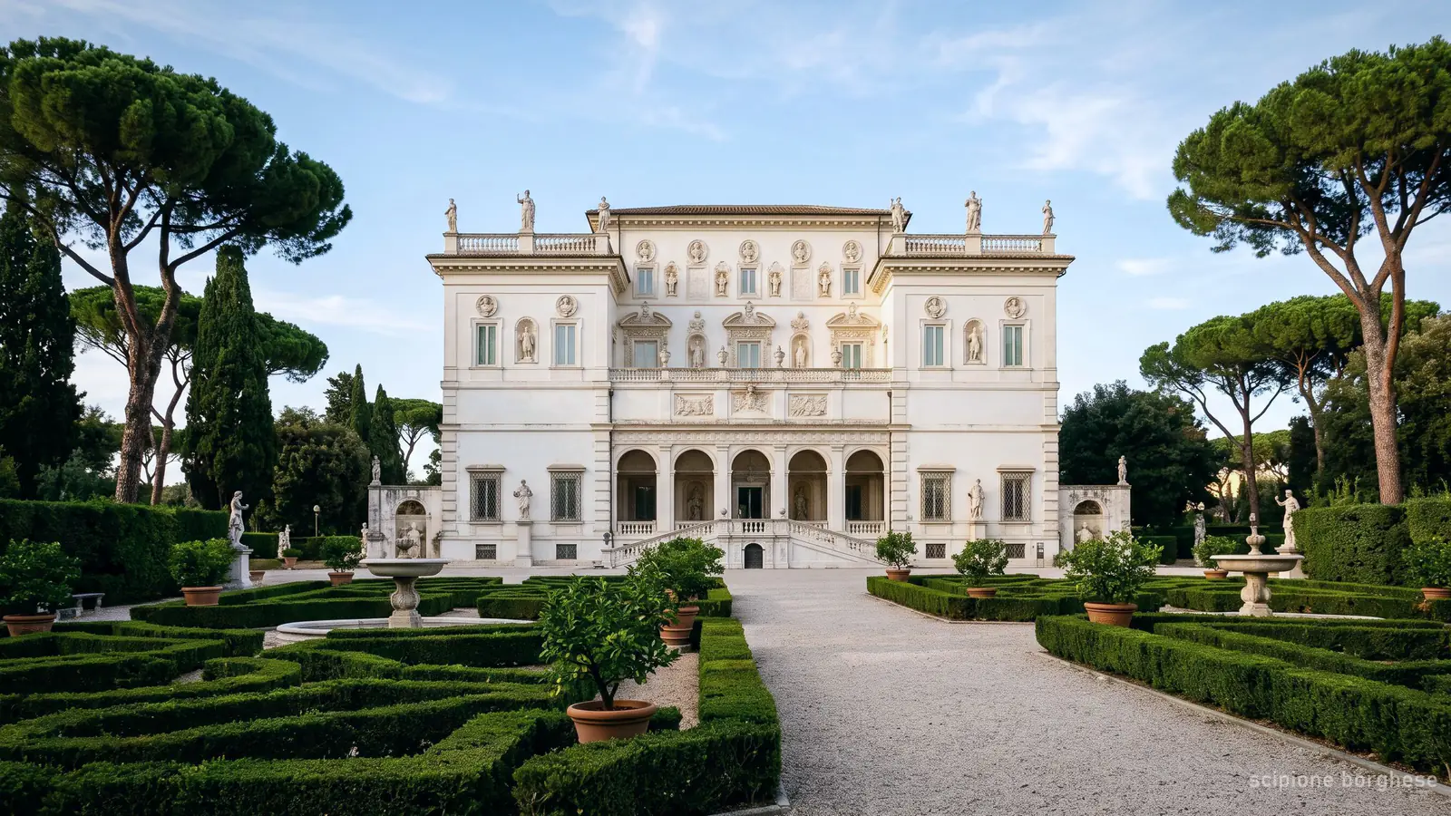 The villa Cardinal Scipione Borghese built, seen across its formal garden